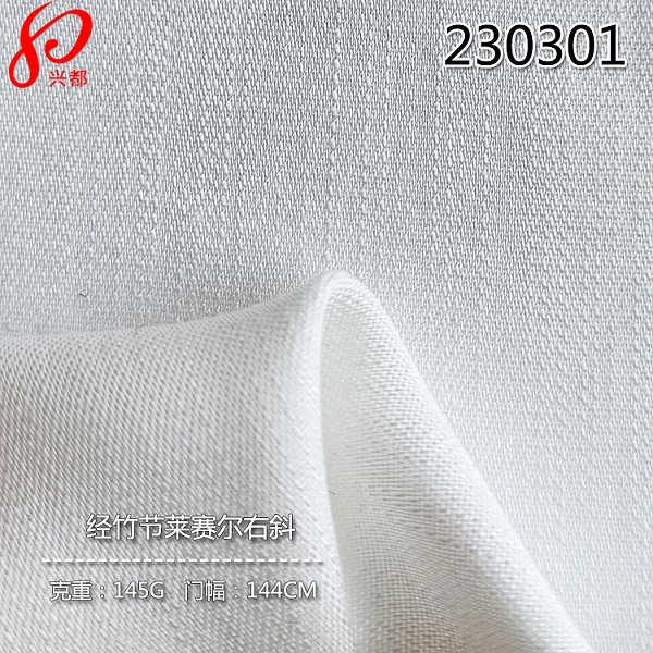 230301定制竹节纯莱赛尔右斜纹面料 100%天丝衬衫面料145g