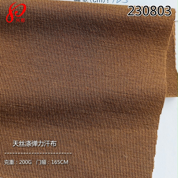 230803针织莱赛尔天丝涤弹力汗布面料 28%天丝64%涤纶8%氨纶T恤面料