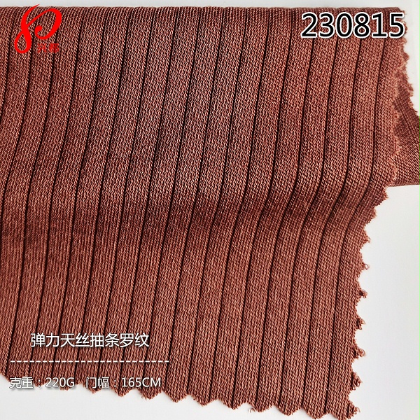 230815针织天丝弹力抽条罗纹面料 92%莱赛尔8%氨纶针织天丝布